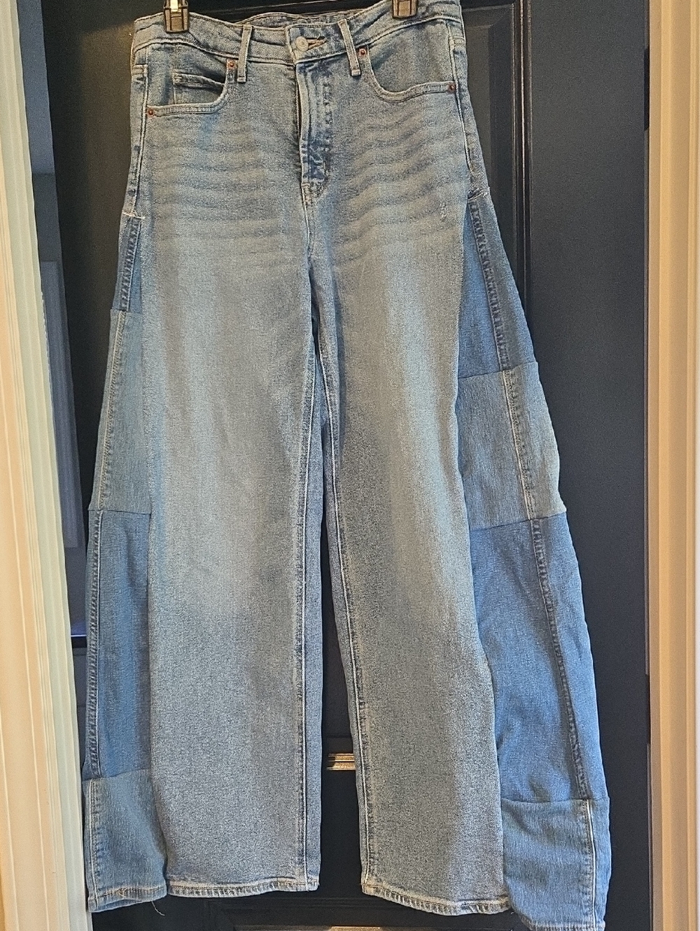Upcycled Light Blue Patchwork Ultra Wide-Leg Jeans High Rise